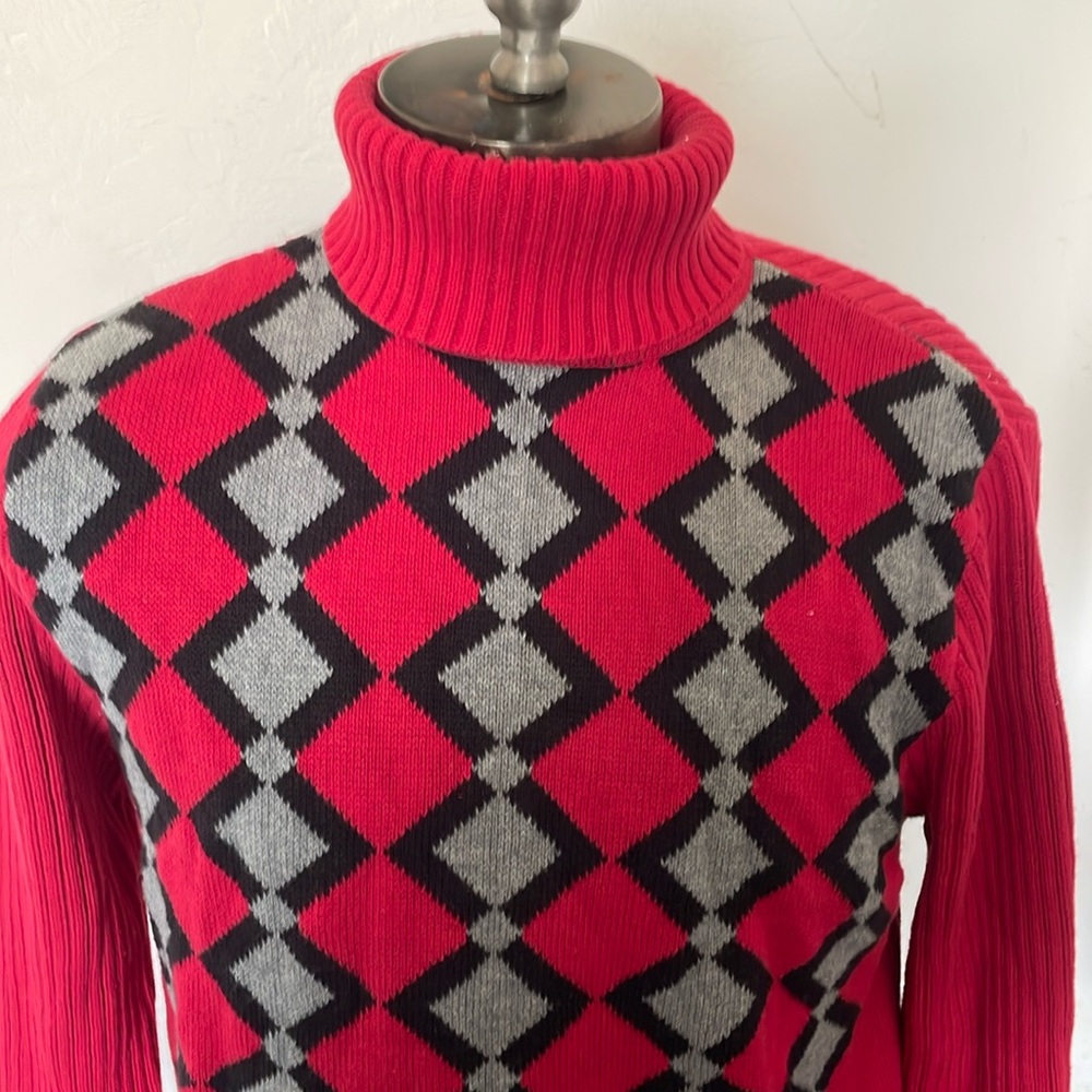 Covington Red argyle turtleneck sweater size Large fitting 14-16